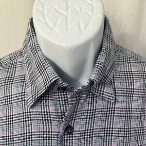 Robert Talbott Men's white, purple and blue plaid long sleeve shirt Large L EUC